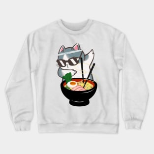 Funny Crazy Foodie Food Lover Noodle Ramen Cat Crewneck Sweatshirt